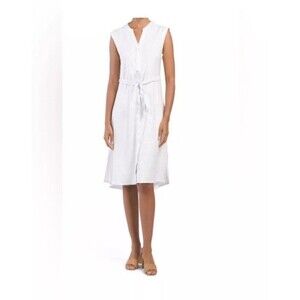 Tahari Woman’s‎ Ivory Linen Blend Dress Size 4 MIDI Sleeveless